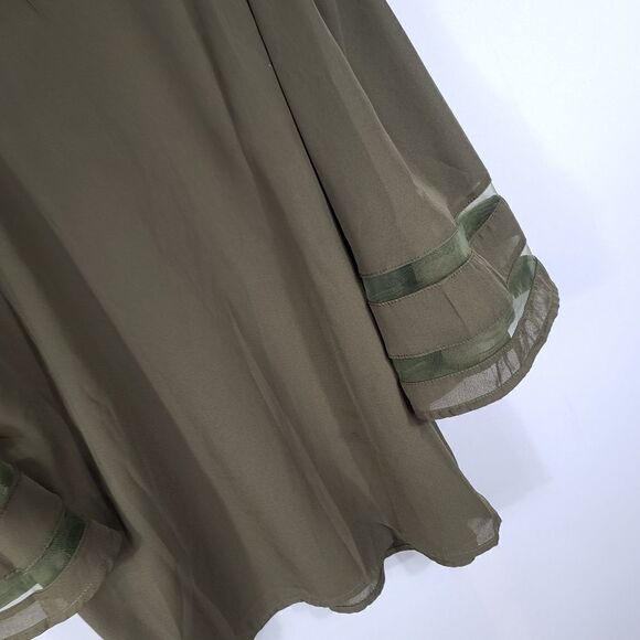 Light Olive V-Neck Mesh-Stripe Bell Sleeve Top - Picture 8 of 8
